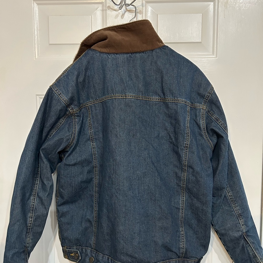 Wrangler Men's Dark Blue Denim Jacket with Cream Sherpa Lining - Picture 4 of 11